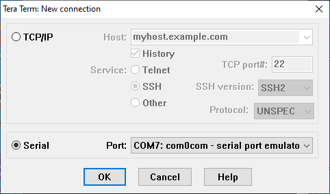 Connecting Tera Term to com0com virtual COM port