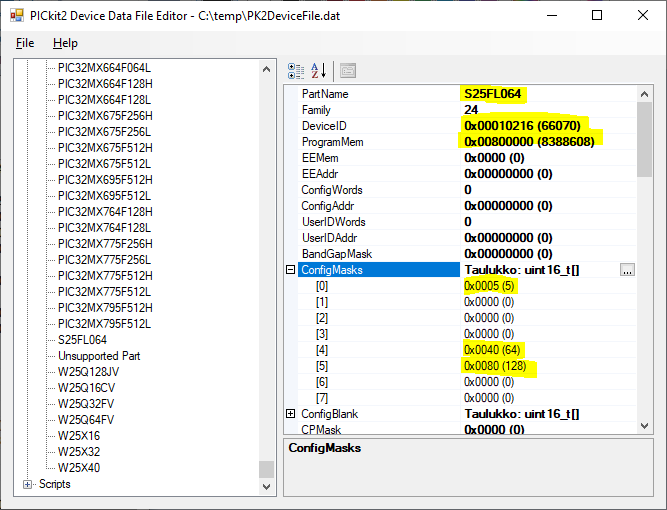 Using
      PICkit2 device file editor to add SPI FLASH chip types